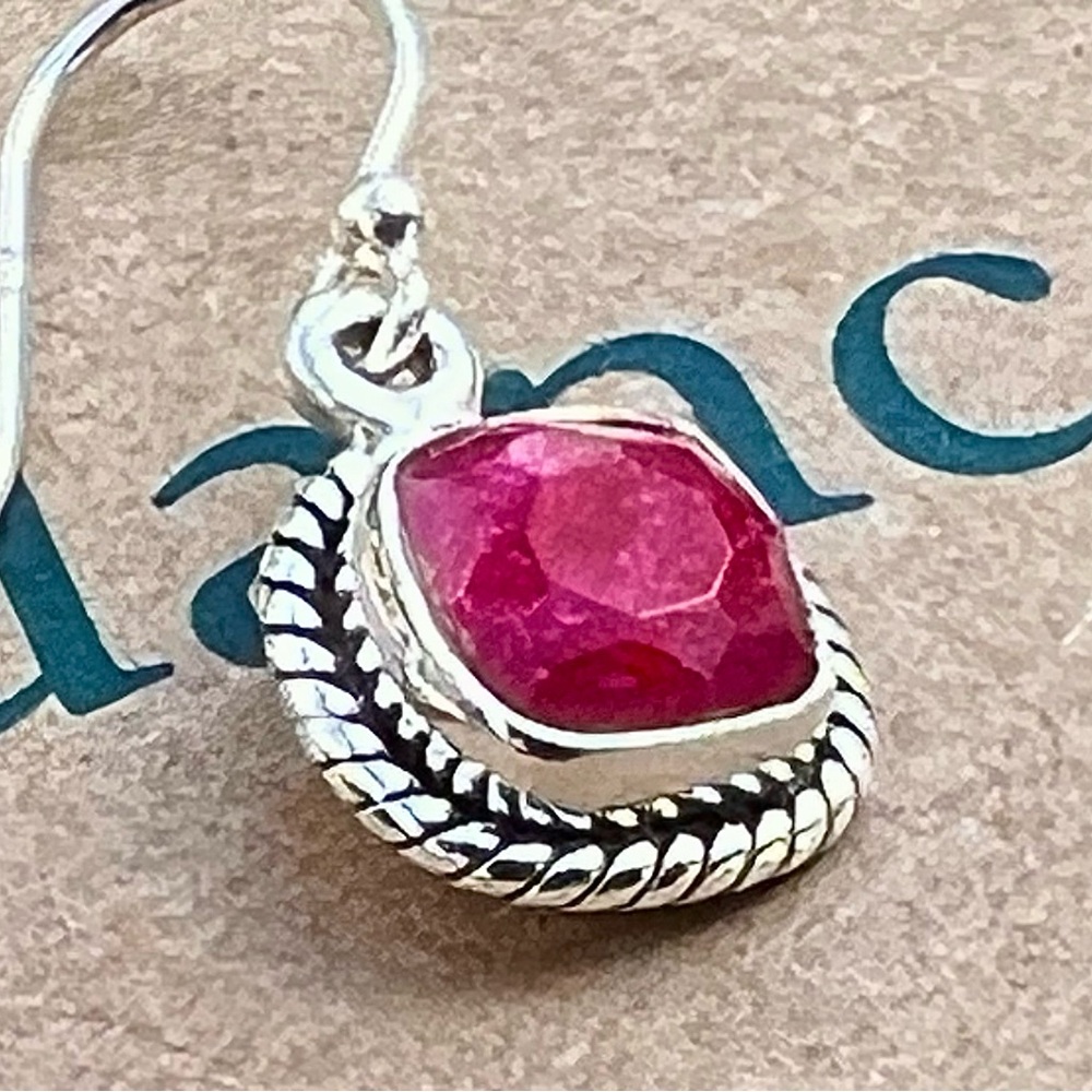 Sundance 1" NEW $128 RED RUBY JULY Birthstone Sterling Silver Handmade Earrings - Picture 8 of 10